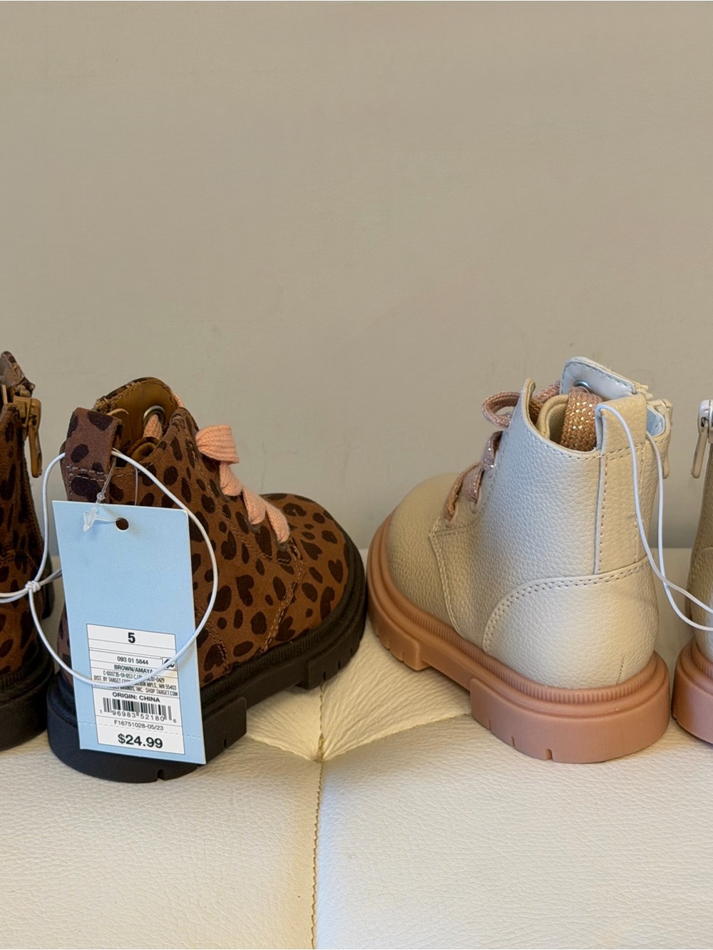 NWT Cat & Jack Kids Leopard Print Brown & White Boots with Pink Laces Bundle - Picture 2 of 2